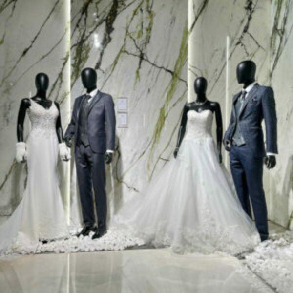 Costume de mariage gris & bleu